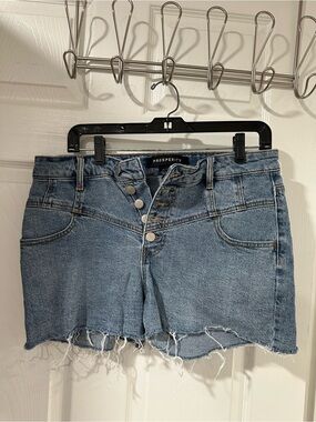 Prosperity High-Rise Light Blue Denim Shorts with Frayed Hem